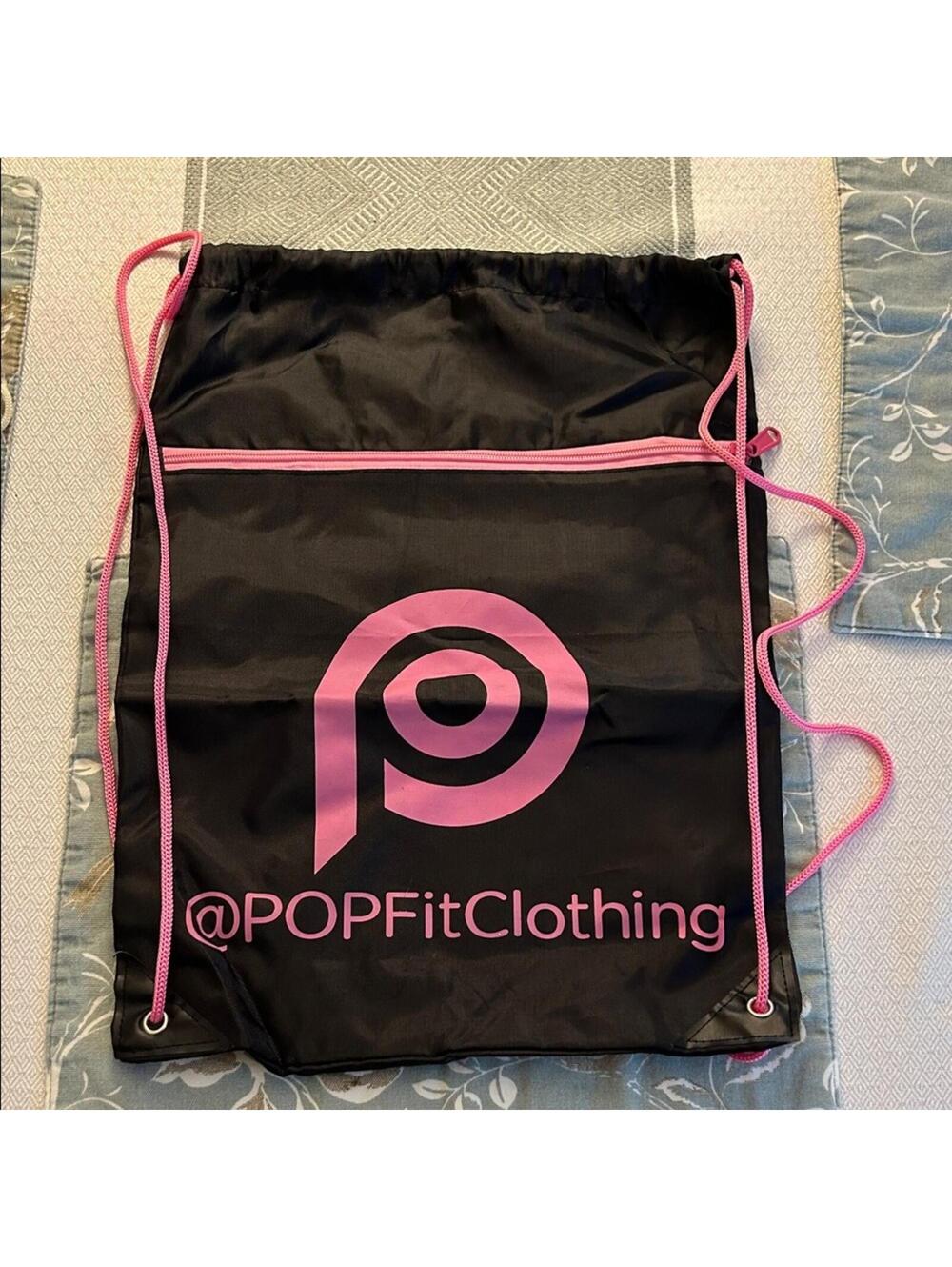 POP Fit Clothing Black and Pink Drawstring Bag